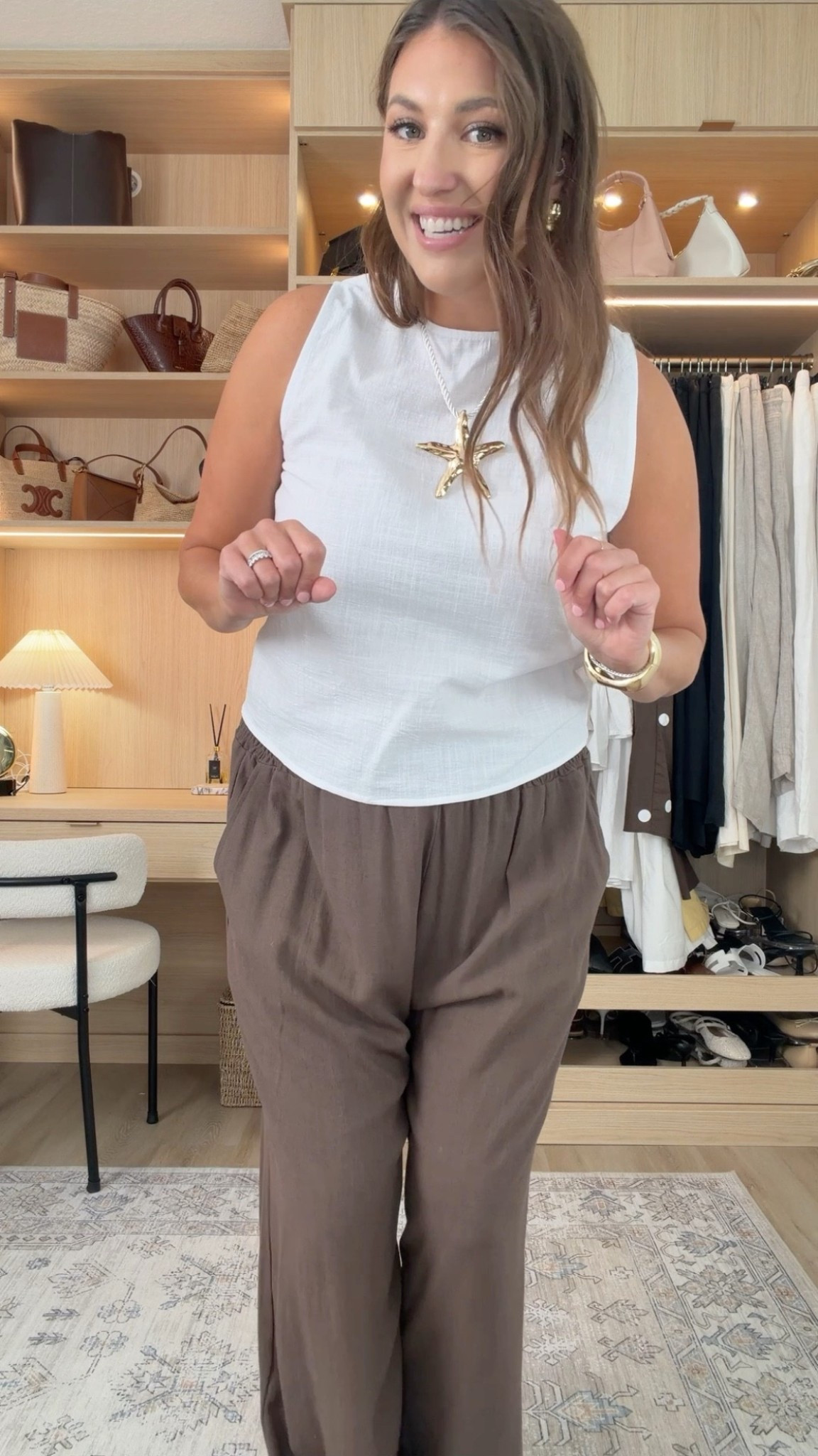 Coastal neutrals with a twist 🐚

white top, brown pants, neutral outfit, summer style, beachy chic, statement necklace, effortless style

#LTKstorytime #LTKmorningroutine #LTKgrwm