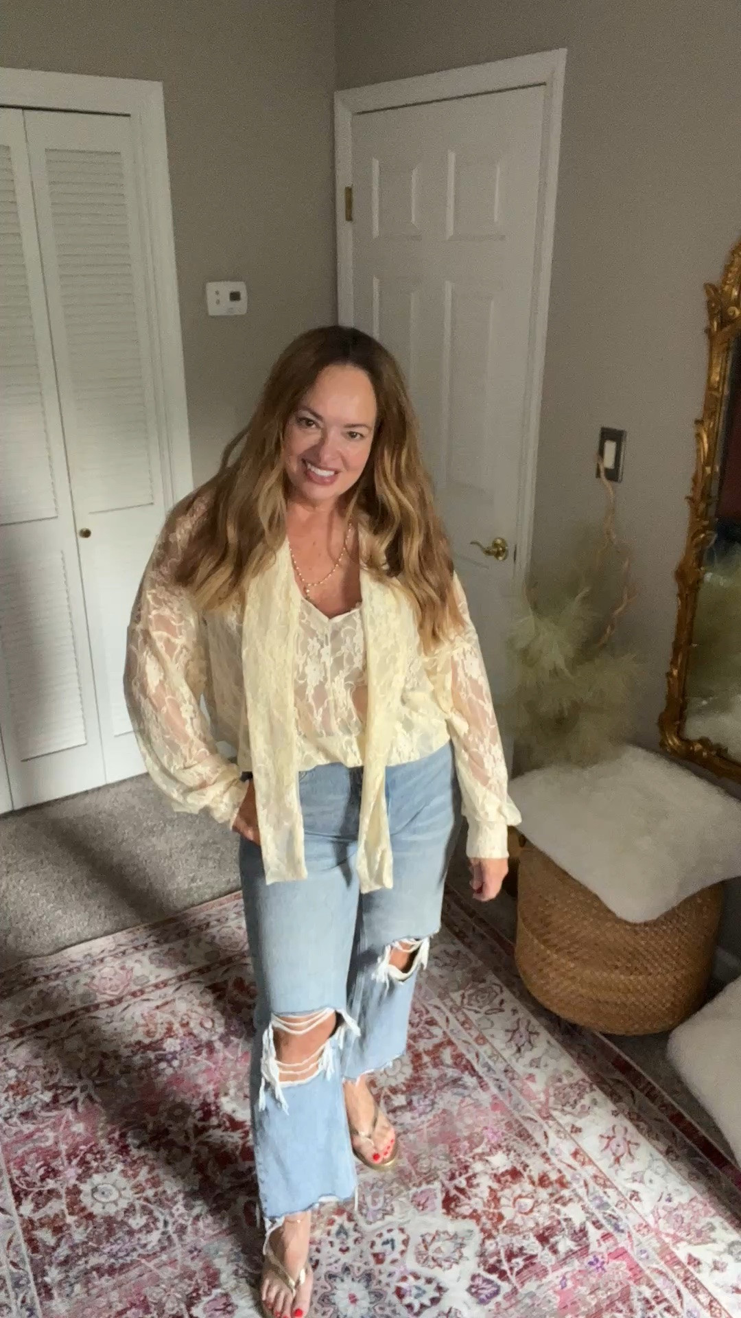Romantic sheer lace blouse with built
In scarf/bow tie. Perfect for year round wear ability.

#LTKTravel #LTKgrwm #LTKootd