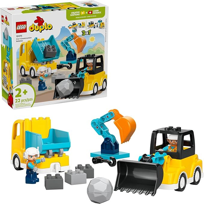 LEGO DUPLO Town 3 in 1 Construction Vehicles Toys for Toddlers - Learning & Pretend Play Set for ... | Amazon (US)