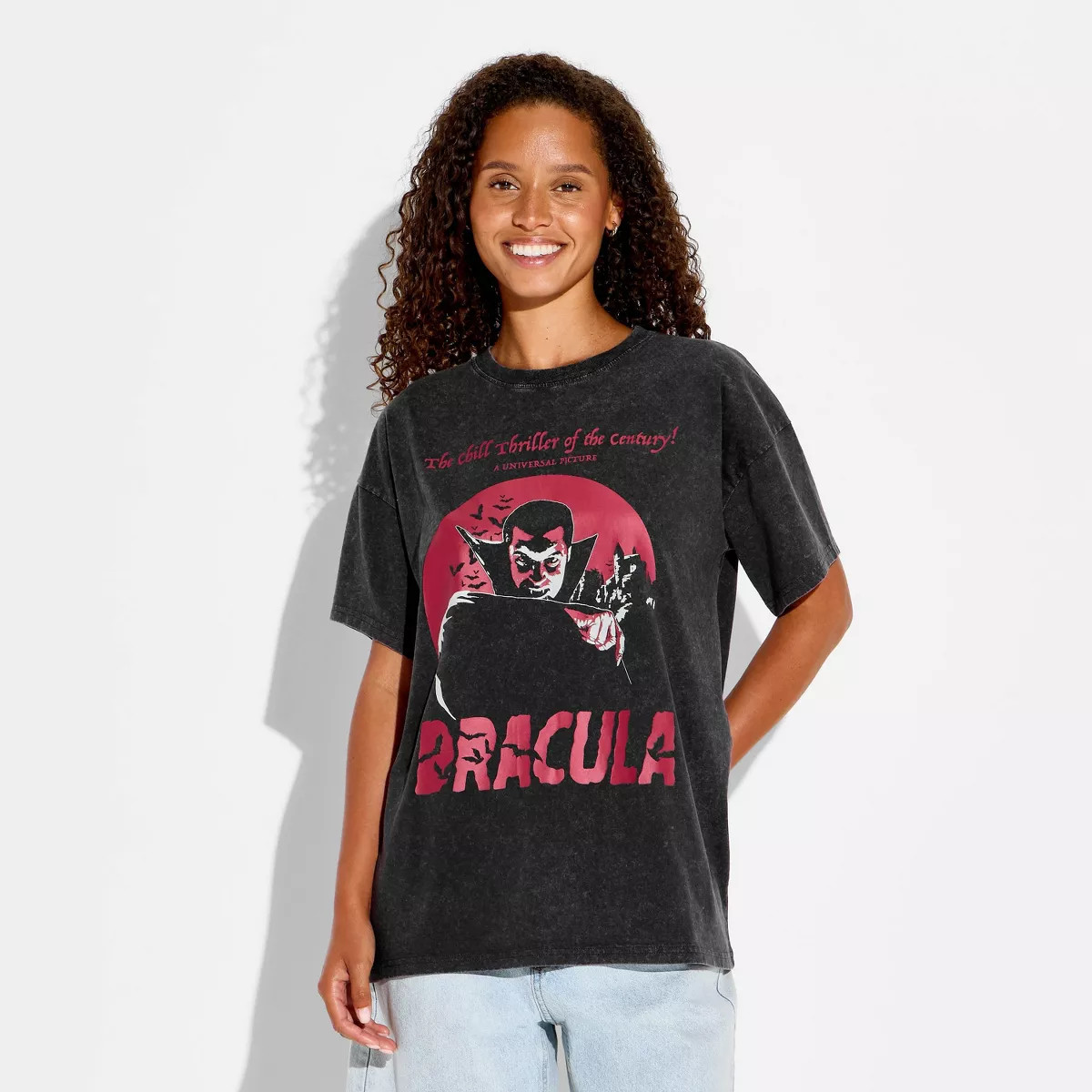 Women's Dracula Oversized Short Sleeve Graphic T-Shirt - Black Wash L | Target