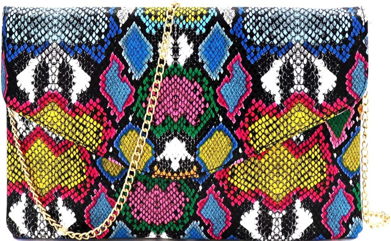 Snake Print Leather Envelope Clutch Purse with Crossbody Chain Strap | Amazon (US)