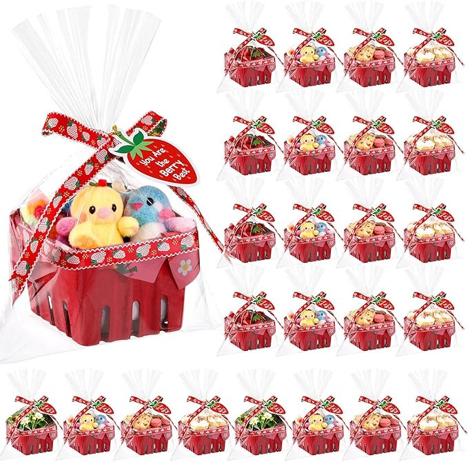 Mimorou 24 Set Small Red Strawberry Themed Gift Baskets Empty Bulk 4.3 Inch DIY Mini Berry Gift B... | Amazon (US)