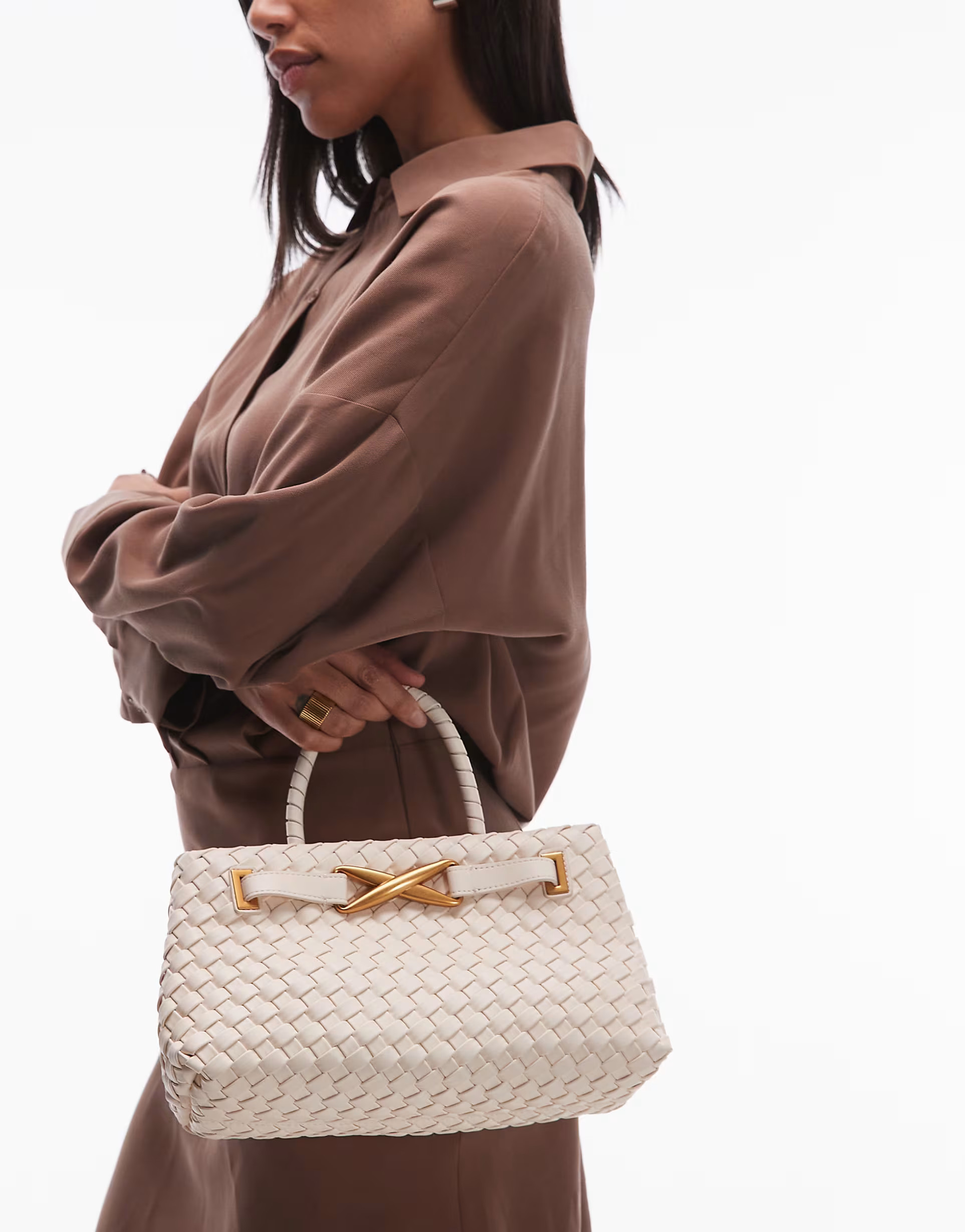 JW PEI Elora woven top handle tote bag with hardware detailing in cream | ASOS (Global)