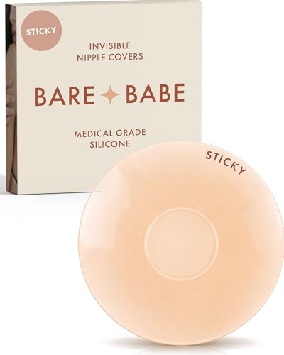 Bare Babe Sensitive No Nipple Reusable Silicone Nipple Covers - Waterproof, Nude, 4 Shades - Sticky Breast Stickers (Creme, Large) | Amazon (US)