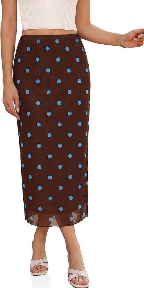 Cicy Bell Womens Floral Boho Mesh Midi Skirt Elastic High Waisted Flowy Summer Casual Vintage Lon... | Amazon (US)