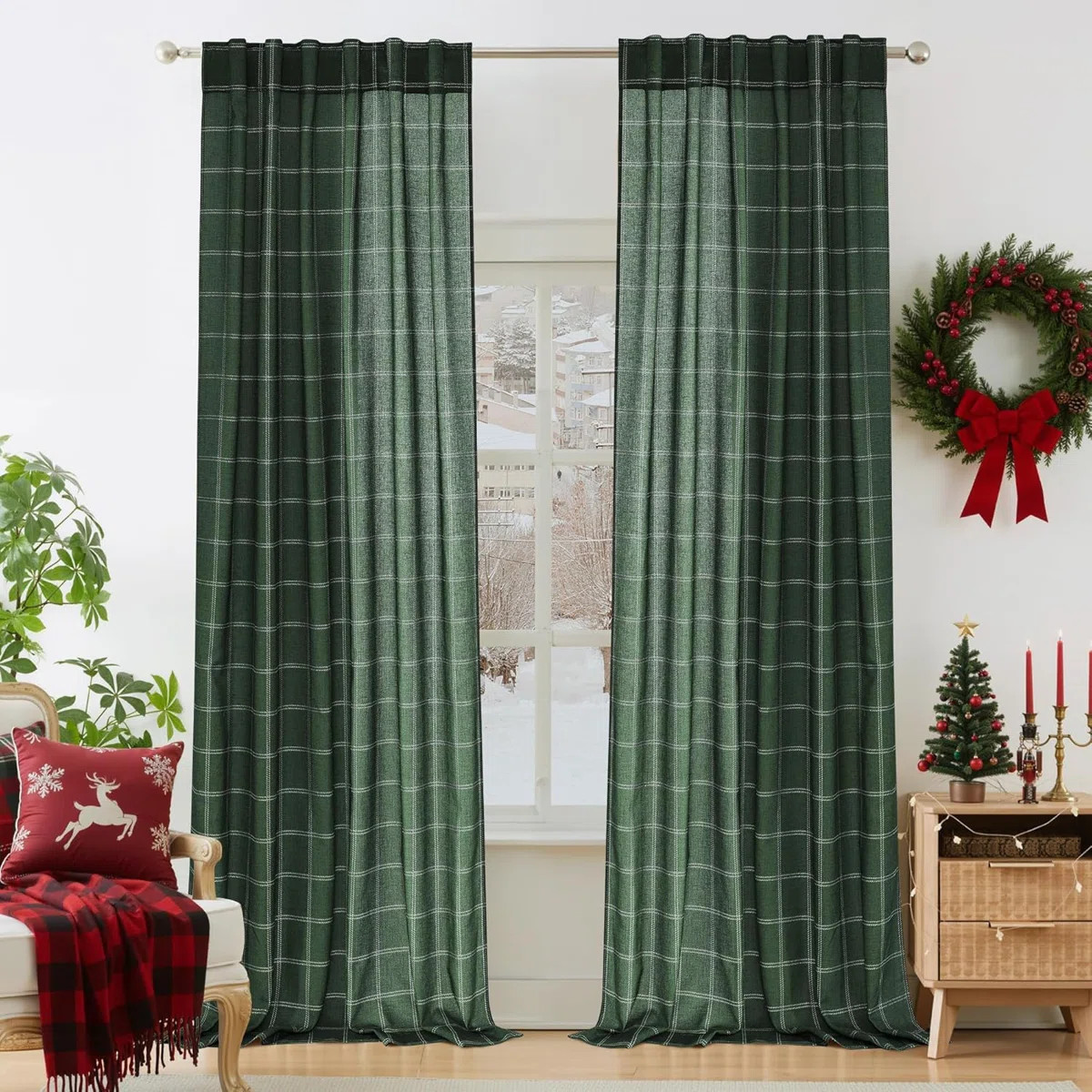 NICETOWN Linen Plaid Curtains Modern Window Panels Check Tartan Light Filtering Curtains for Livi... | Wayfair North America
