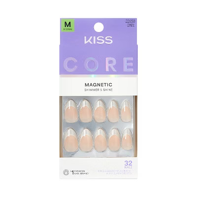 Kiss Nails CORE Magnetic French Tip Press-On Fake Nails Medium Almond - Patchouli - 35ct | Target