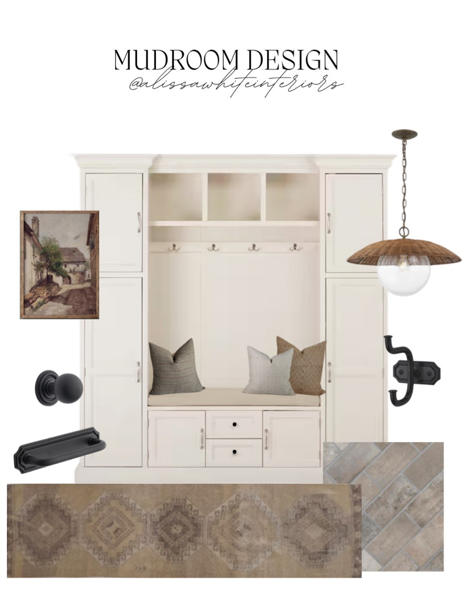 Mudroom design. 

Beige cabinets. Flooring. Pendant. Throw pillows. Hardware. Art. Runner rug. 

#LTKsalealert #LTKfindsunder100 #LTKhome