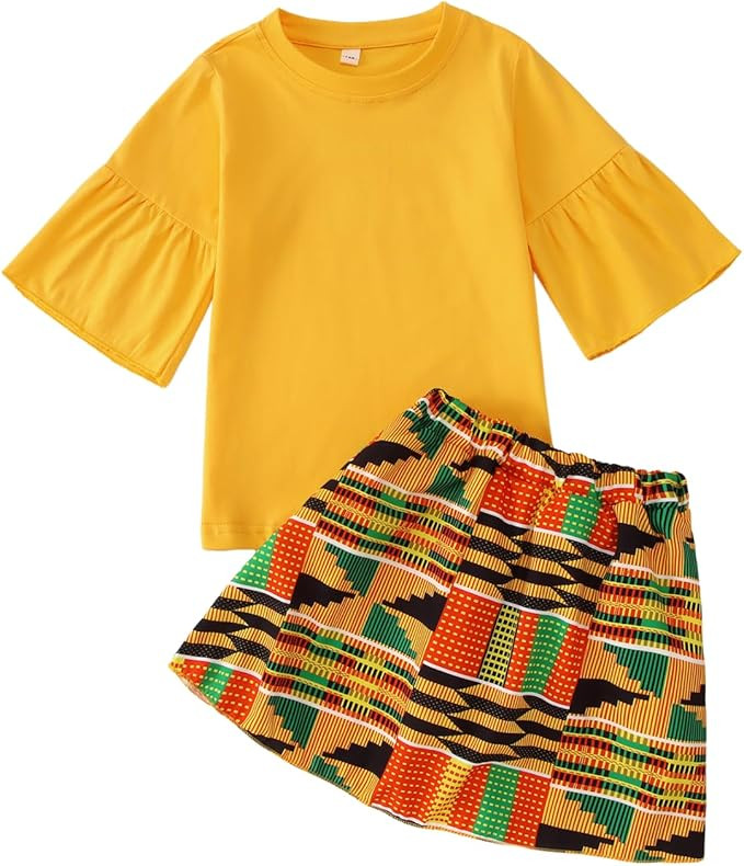 KEKEMI Kid Toddler Girls African Outfit Dashiki Ankara Shirt Black History Month Print Skirt Set ... | Amazon (US)