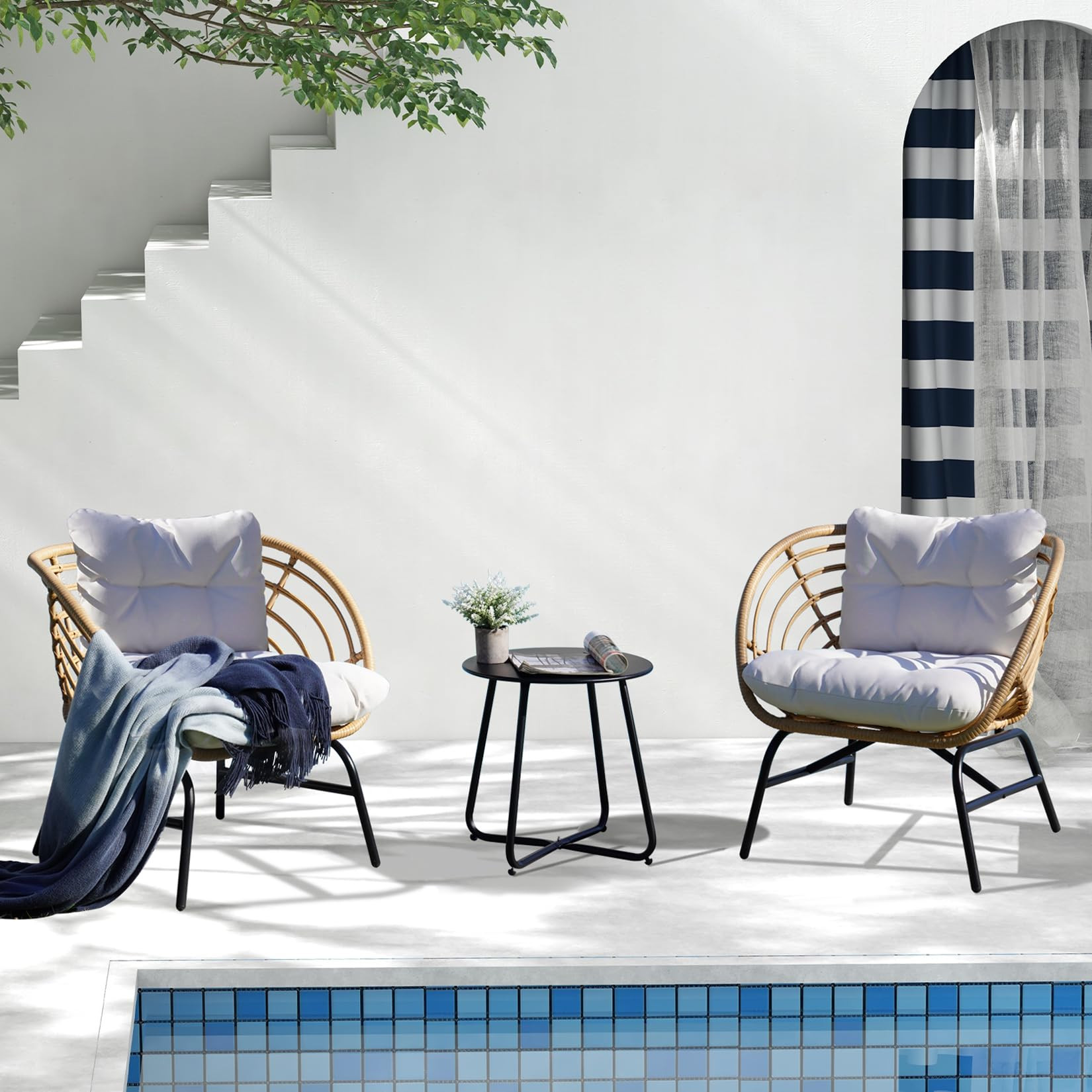 Grand patio 3-Piece Outdoor Furniture Set - Wicker Sofa with Thick Beige Cushions, Patio Coffee T... | Amazon (US)