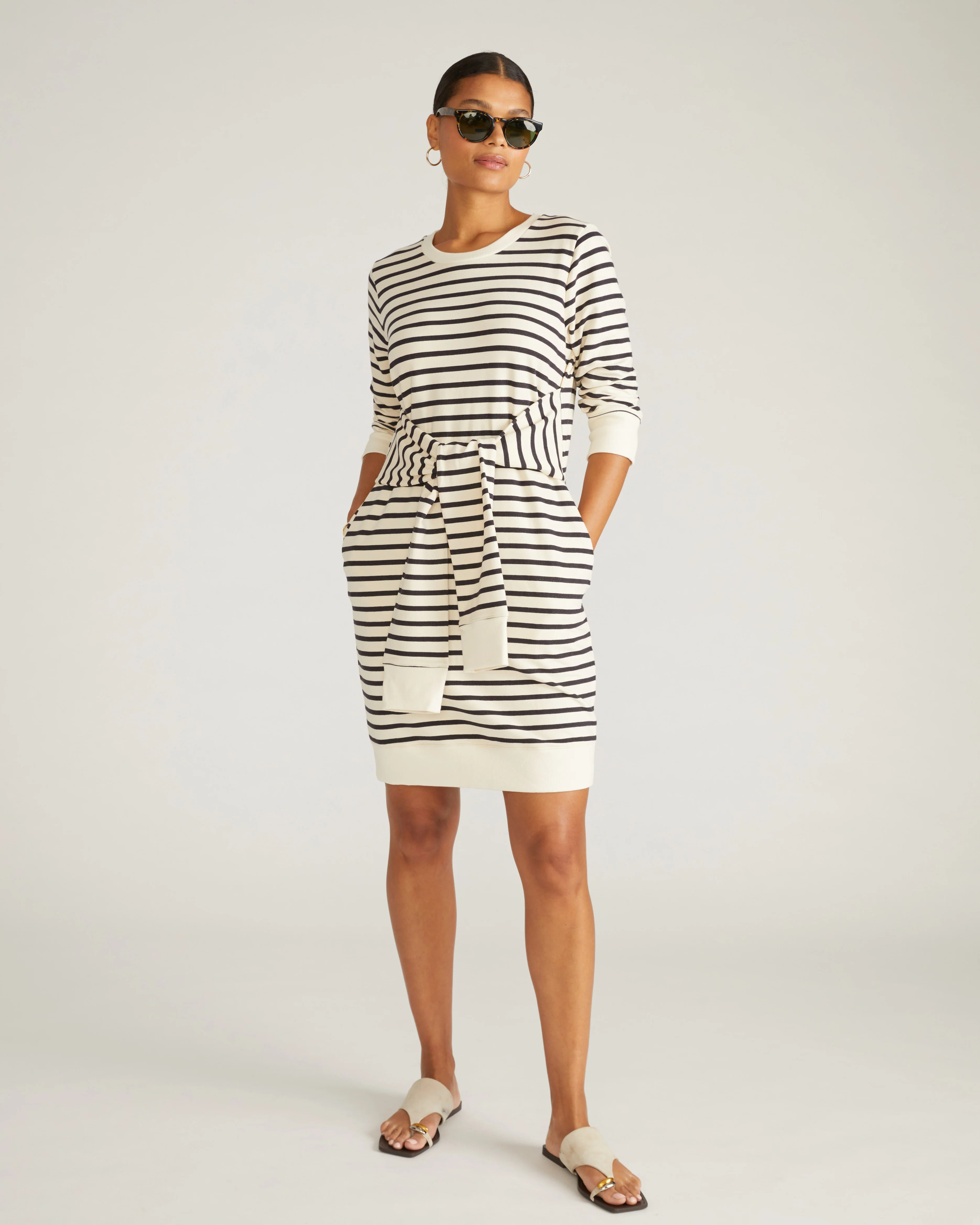 Misa Tie Sweatshirt Dress - Ecru/Black Stripe | Universal Standard