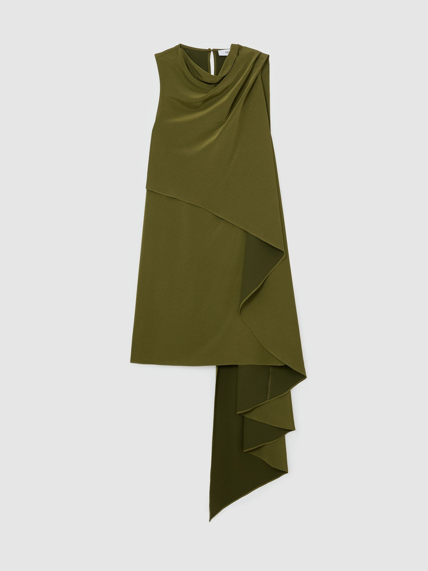 Reiss Drape-Detail Layered Mini Dress in Olive Green - REISS | Reiss UK