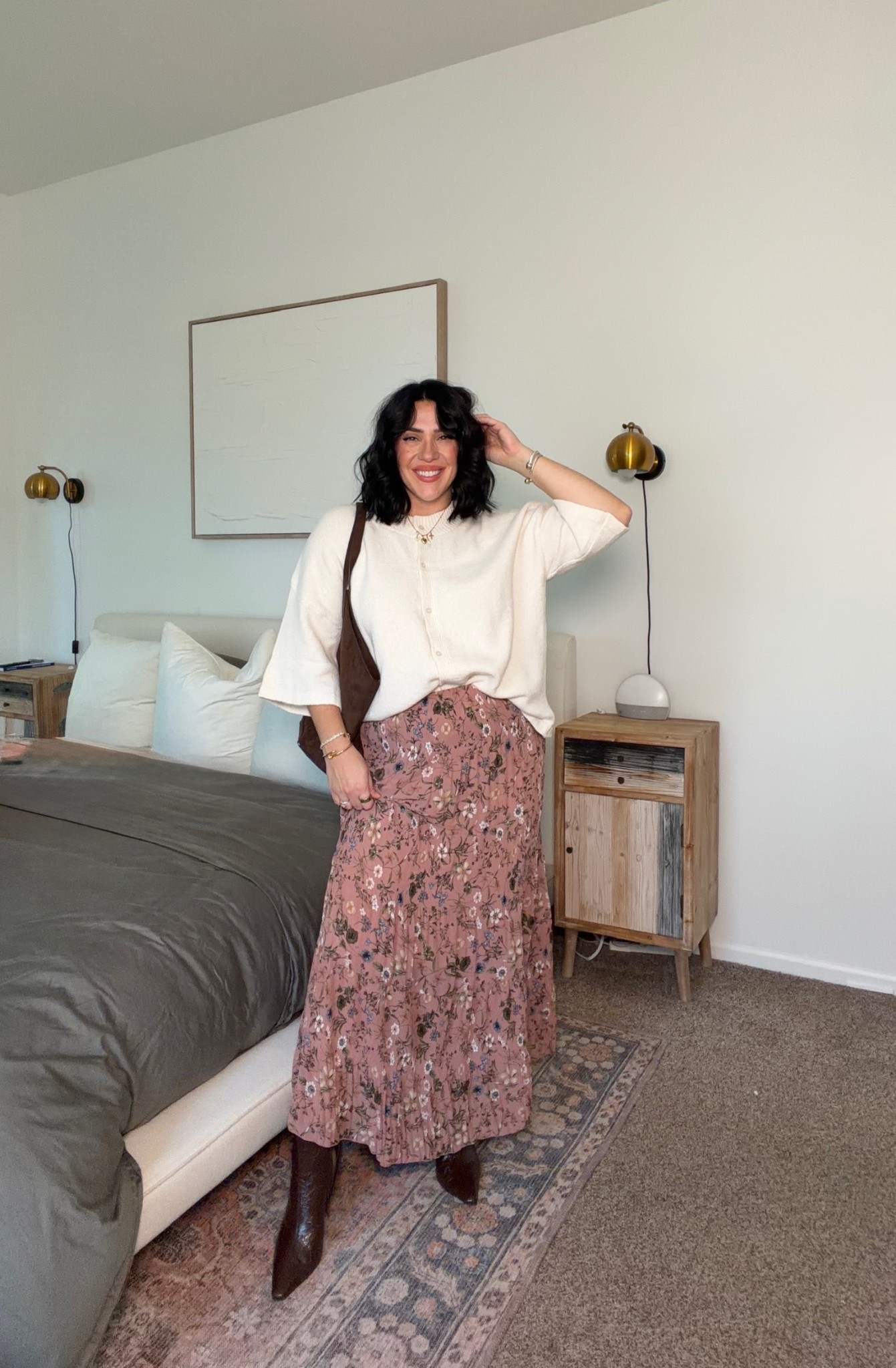 Styling the viral Amazon skirt in a different pattern! Love these skirts, they're double lined and perfect for everyone - I do size L! Cardigan is so soft and can be worn unbuttoned too, love as a Thanksgiving outfit for those in hotter weather. 

Thanksgiving outfit ideas, fall outfit inspo, midsize outfit ideas, holiday outfit, family photos outfit 

#LTKFindsUnder50 #LTKStyleTip #LTKHoliday