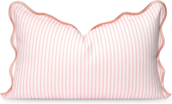 Hofdeco Premium Coastal Patio Indoor Outdoor Scalloped Lumbar Pillow Cover Only, 12"x20" Water Re... | Amazon (US)