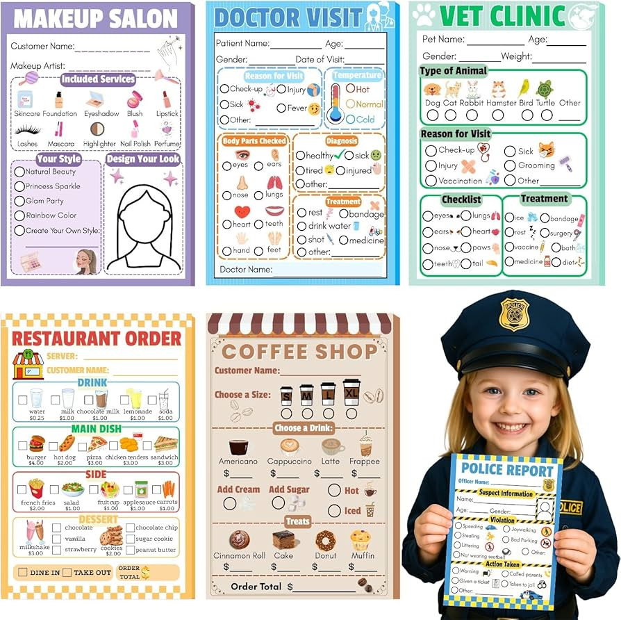 PINKEESEA 6 Pack Kids Pretend Play Notepads 4x6 Inch Playtime Pads for Kids 40 Pages Imaginative ... | Amazon (US)