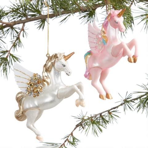 Glass Unicorn Pegasus Ornaments Set Of 2 | World Market