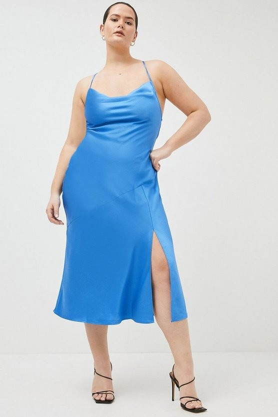 Plus Size Hammered Satin Cowl Woven Slip Dress | Karen Millen UK & IE