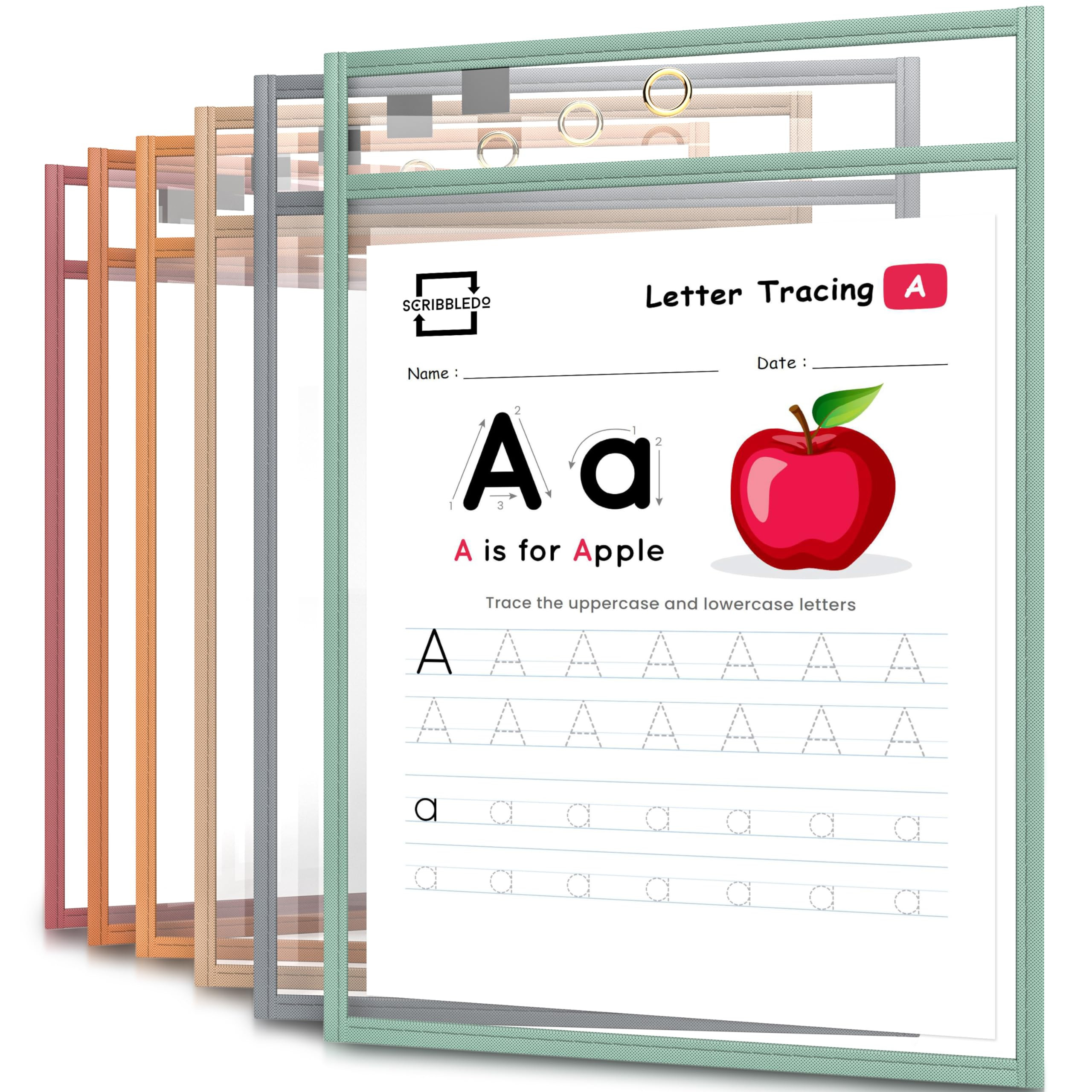 Scribbledo Boho Color Dry Erase Pockets, 6 Pack Reusable Dry Erase Sleeves with Marker Holder Col... | Amazon (US)