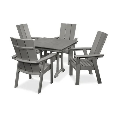 POLYWOOD Modern Curveback Adirondack 5-Piece Farmhouse Trestle Dining Set | Wayfair North America