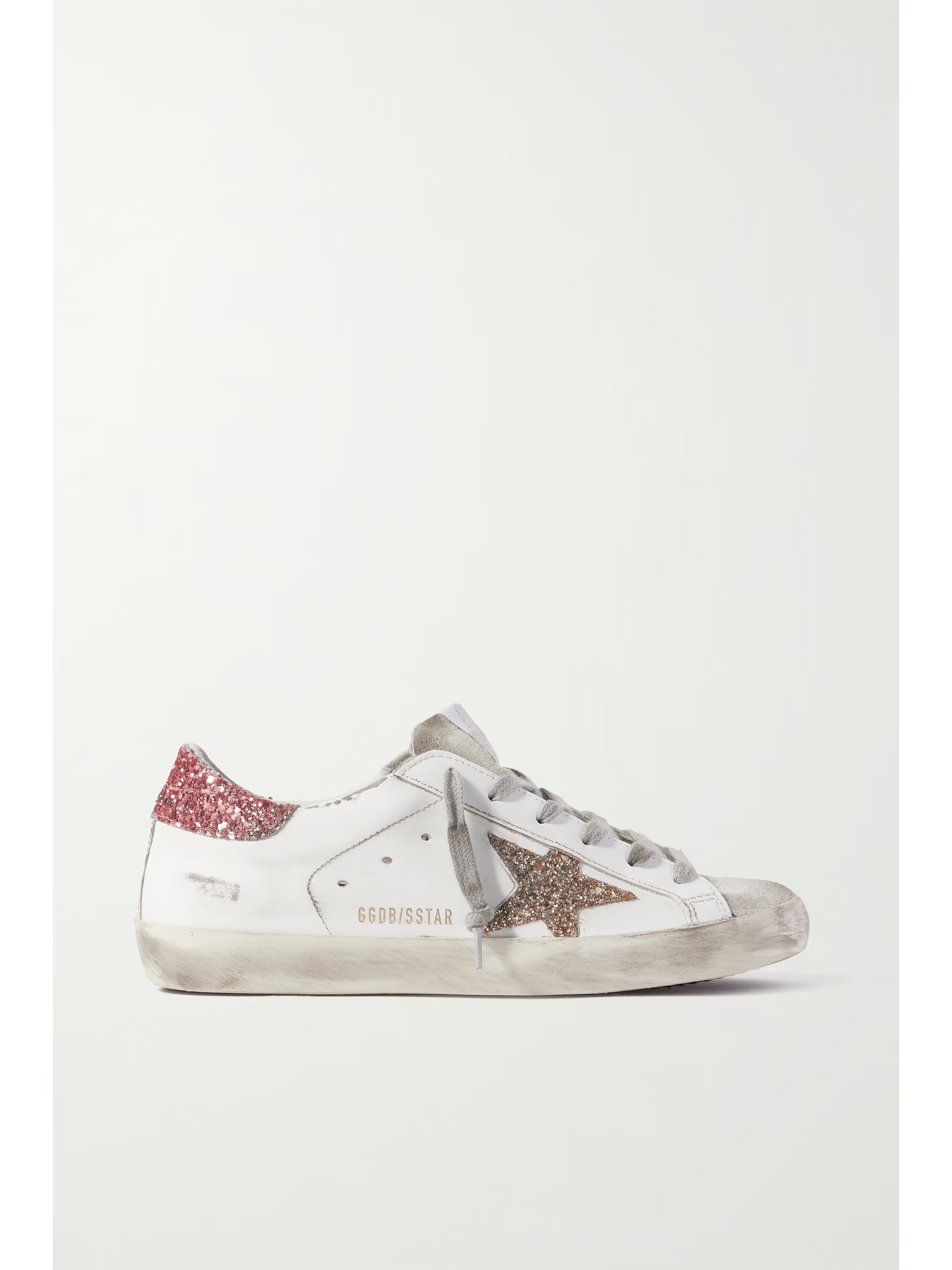 Superstar distressed glittered leather sneakers | NET-A-PORTER (US)