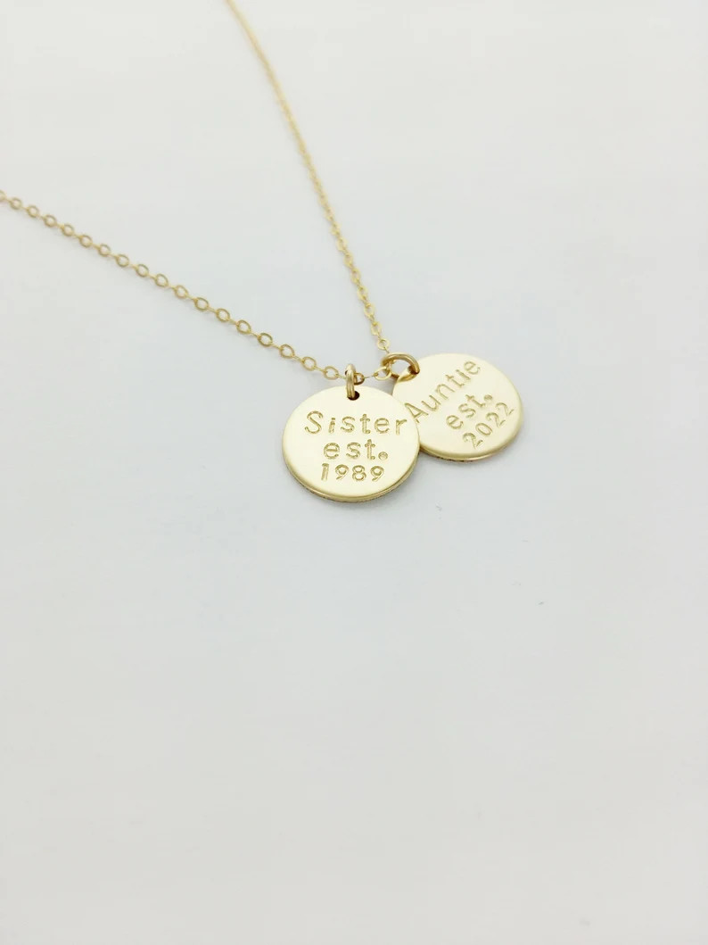 Sister Est. Aunt Est. Necklace, Aunt Necklace, Sister Necklace, New Mom, Mom, Baby Announcement, ... | Etsy (US)