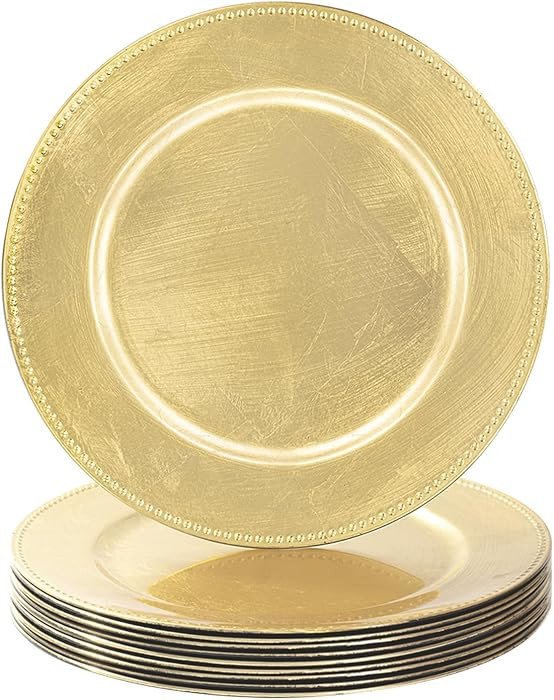 MAONAME Foil Gold Charger Plates Set of 10, 13" Beaded Plate Chargers for Dinner Plate, Plastic R... | Amazon (US)