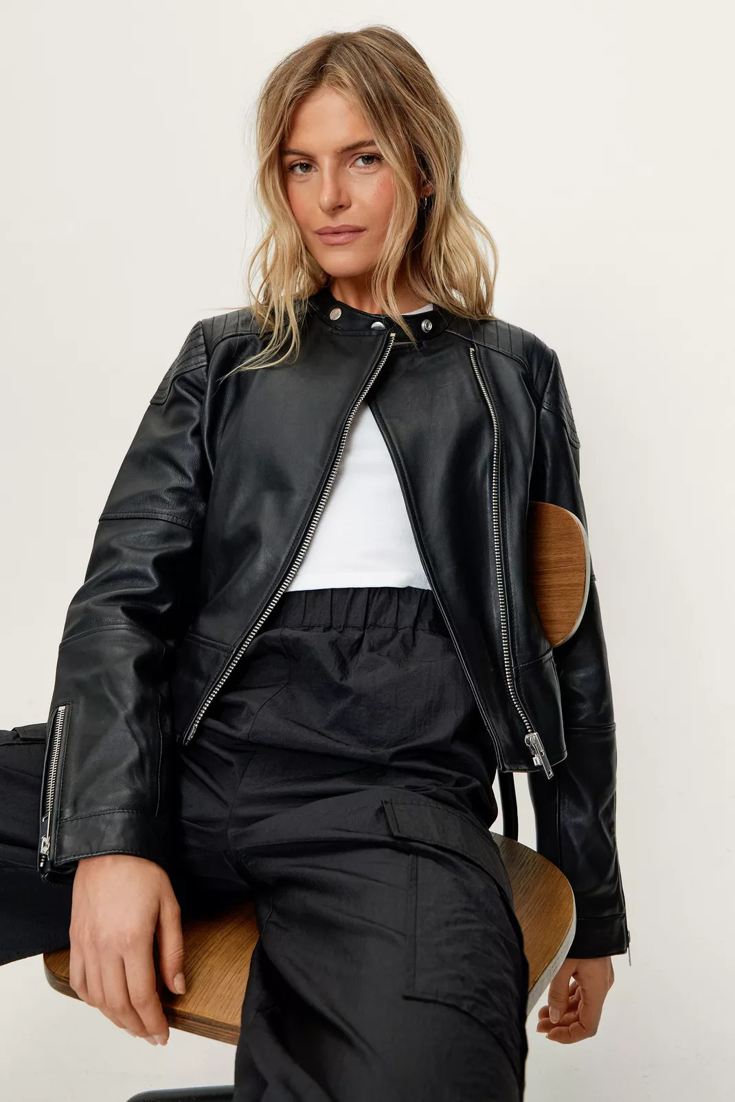 Real Leather Collarless Quilted Jacket | Nasty Gal (US)