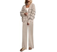 Womens Two Piece Outfits Sweater Sets Open Front Knit Cardigan and Wide Leg Pants Sweatsuit Loung... | Amazon (US)