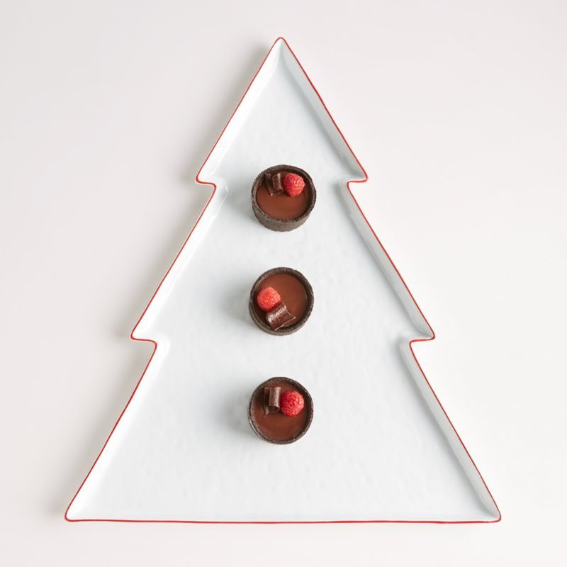 Mercer Red Rim Christmas Tree Platter 17.5" + Reviews | Crate & Barrel | Crate & Barrel