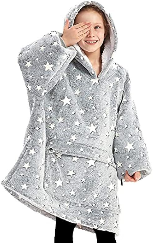 Amazon.com: Wearable Blanket Hoodie for Kids Sherpa Patterns Oversized Sweatshirt Blanket with Po... | Amazon (US)