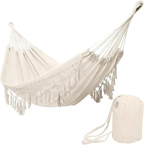 ONCLOUD Boho Large Brazilian Fringed Macramé Double Deluxe Hammock Swing Bed with Carry Bag for ... | Amazon (US)