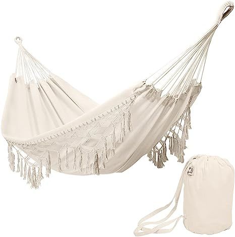 ONCLOUD Boho Large Brazilian Fringed Macramé Double Deluxe Hammock Swing Bed with Carry Bag for ... | Amazon (US)