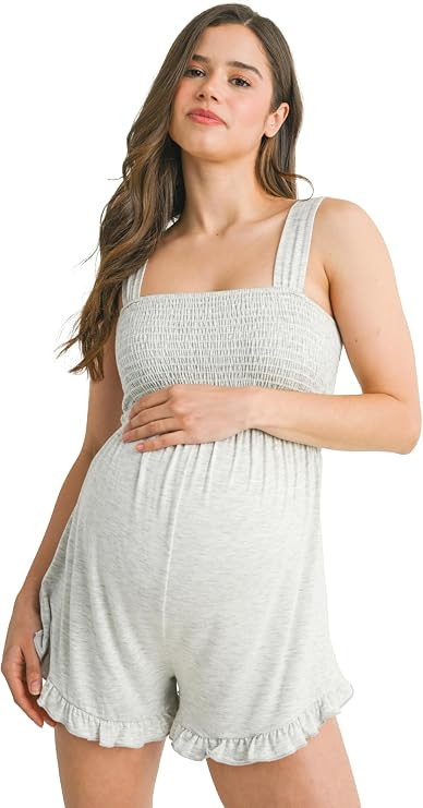 LaClef Women's Smocked Square Neck Romper Sleeveless Overall Maternity Jumpsuit | Amazon (US)