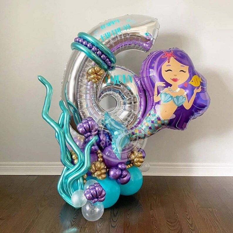 Giant Mermaid balloon 36pcs Balloon Set 30inch Number Foil balloons age 4 6 years Old Little Merm... | Etsy (US)