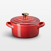 Le Creuset 8-oz Cerise Mini Cocotte with Gold Heart Knob + Reviews | Crate & Barrel | Crate & Barrel