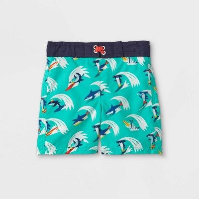 Toddler Boys&#39; Shark Surf Print Swim Trunks - Cat &#38; Jack&#8482; Aqua 18M | Target