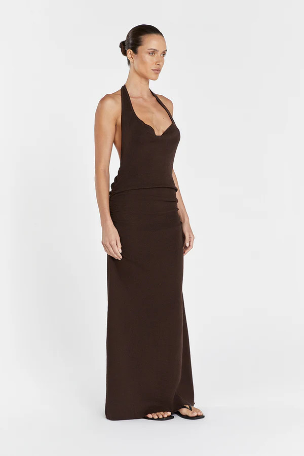 ALICE CHOC COWL NECK HALTER MIDI DRESS | DISSH