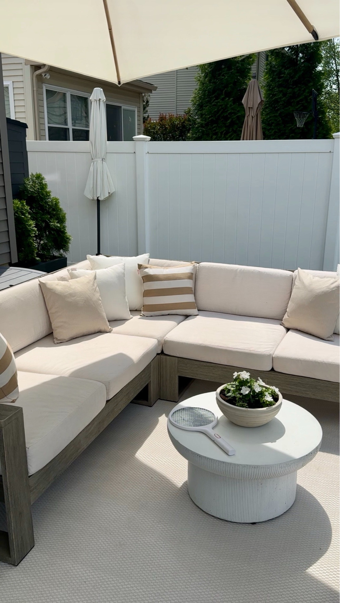 My favorite room in the house all summer long. 🤍 Creating a cozy outdoor space doesn’t have to be expensive—layering neutral cushions, planters, and simple accessories gives your patio that designer look you’ll actually want to spend time in. Patio decor, outdoor living, backyard inspiration, outdoor furniture, neutral patio, summer entertaining, backyard makeover, outdoor styling, affordable outdoor decor, designer look for less, Amazon patio finds, cozy backyard. #PatioDecor #OutdoorLiving #BackyardInspiration

#LTKHome #LTKSeasonal #LTKSaleAlert