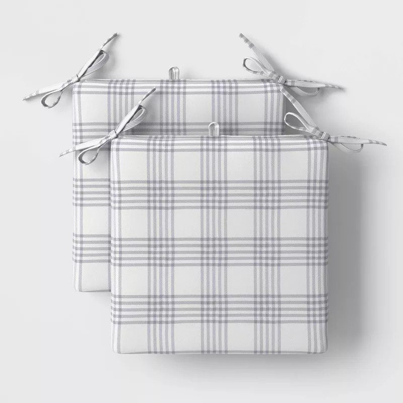 2pk DuraSeason Fabric™ Outdoor Seat Pad Neutral Plaid - Threshold™ | Target