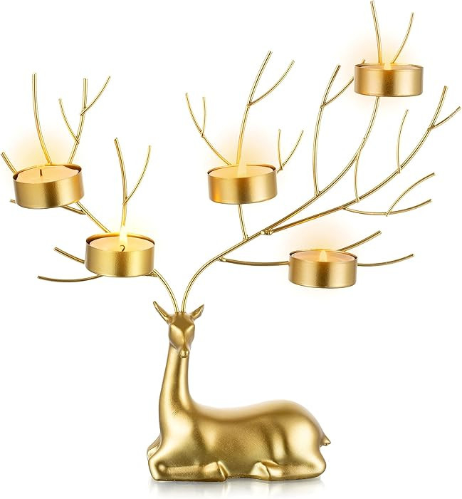 Sziqiqi Reindeer Candle Holder for Tealight Gold Christmas 5 Candles Tea Light Holders Decorative... | Amazon (US)