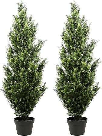 THE BLOOM TIMES 2 Pack Topiary Trees Artificial Outdoor Cedar Pine Fake Trees Potted UV Rated for... | Amazon (US)