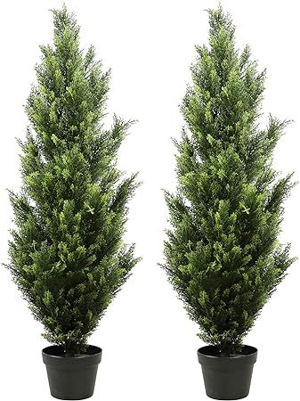 THE BLOOM TIMES 2 Pack Topiary Trees Artificial Outdoor Cedar Pine Fake Trees Potted UV Rated for... | Amazon (US)