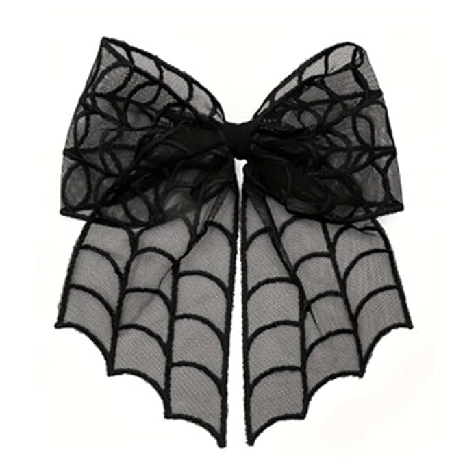 Halloween Bow Hair Clips Black Spider Web Hair Bows Hair Barrettes Spider Web Mesh Tulle Hair Pin... | Amazon (US)