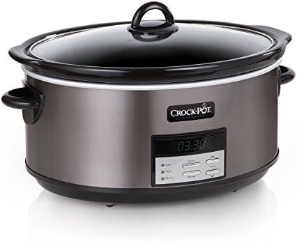 Crockpot 8 Quart Slow Cooker with Auto Warm Setting and Cookbook, Black Stainless Steel | Amazon (US)