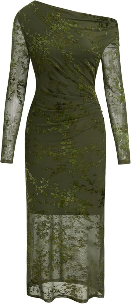 CIDER Womens Floral Mesh Maxi Dress Long Sleeve Fall Fashion Formal Bodycon Cocktail Vintage Wedd... | Amazon (US)
