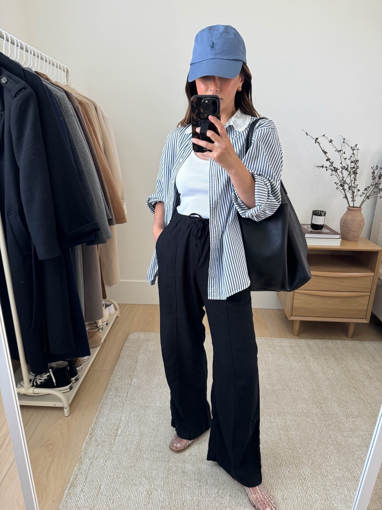 Button down shirts changed my summer wardrobe. I wear them buttoned up and unbuttoned. I wear poplin, linen, gauze. Oversized. 

Gap x Doen shirt xs (old, linked similar)
Madewell tank small
Gap Factory linen blend pants petite xs
Amazon Jelly flats 5.5
Mansur Gavriel tote
Polo Ralph Lauren hat
J.Crew earrings
Dorsey James Necklace 15"

Petite style, summer outfits, summer style 

#LTKPetite #LTKSeasonal #LTKShoeCrush