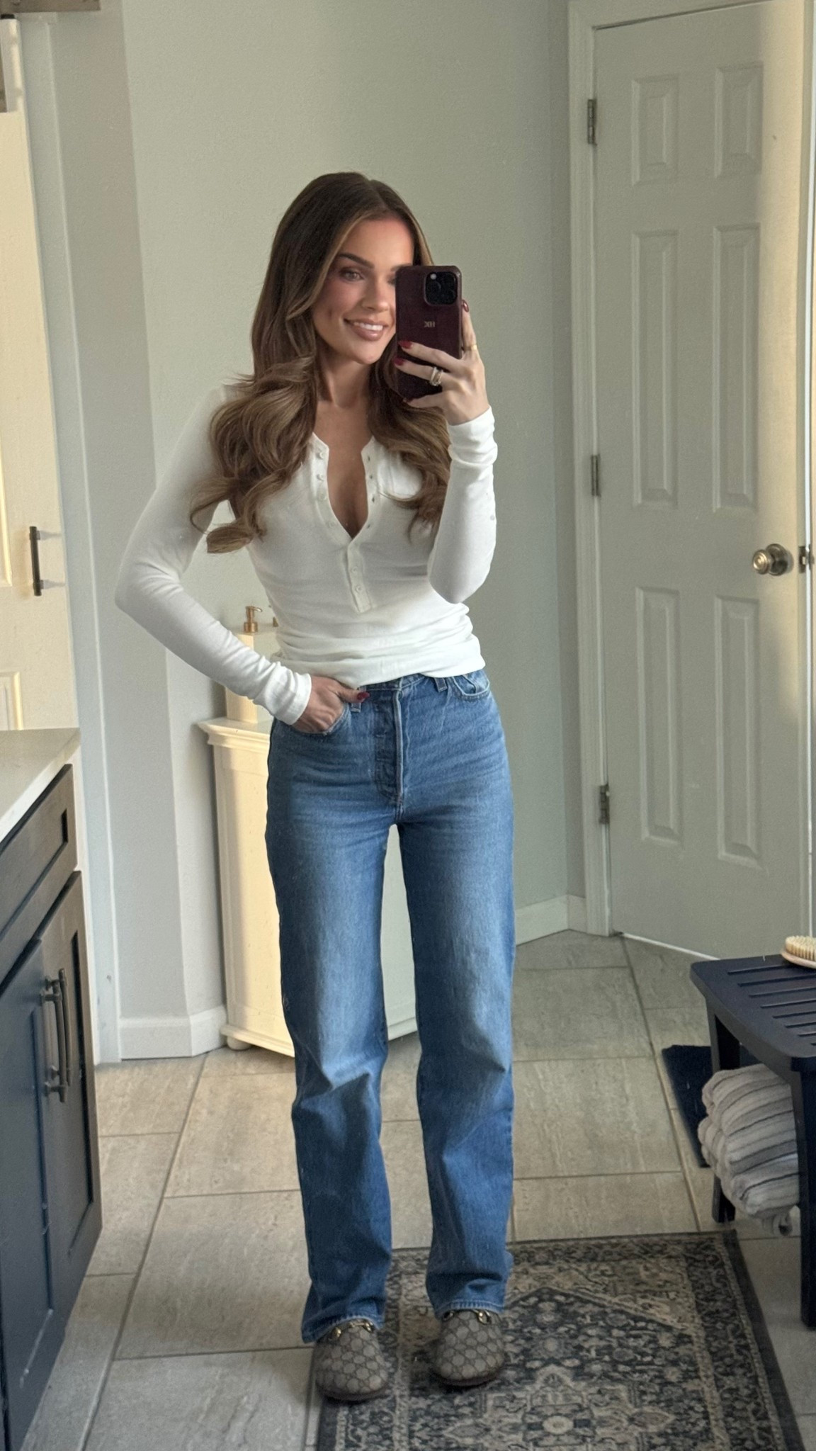 OOTD! Loving this basic Henley from Amazon. Also have the grey! And my FAVE jeans. 

#LTKootd