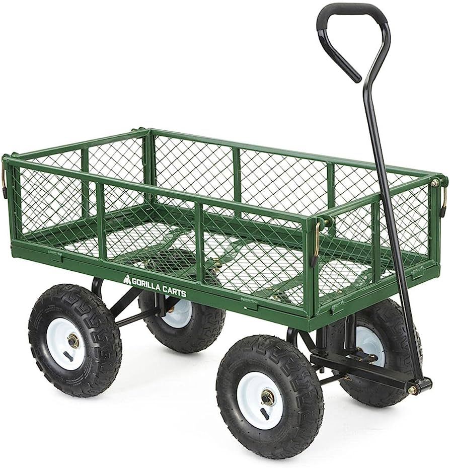 Gorilla Carts GOR400-COM Steel Garden Cart, Steel Mesh Removable Sides, 3 cu ft, 400 lb Capacity,... | Amazon (US)