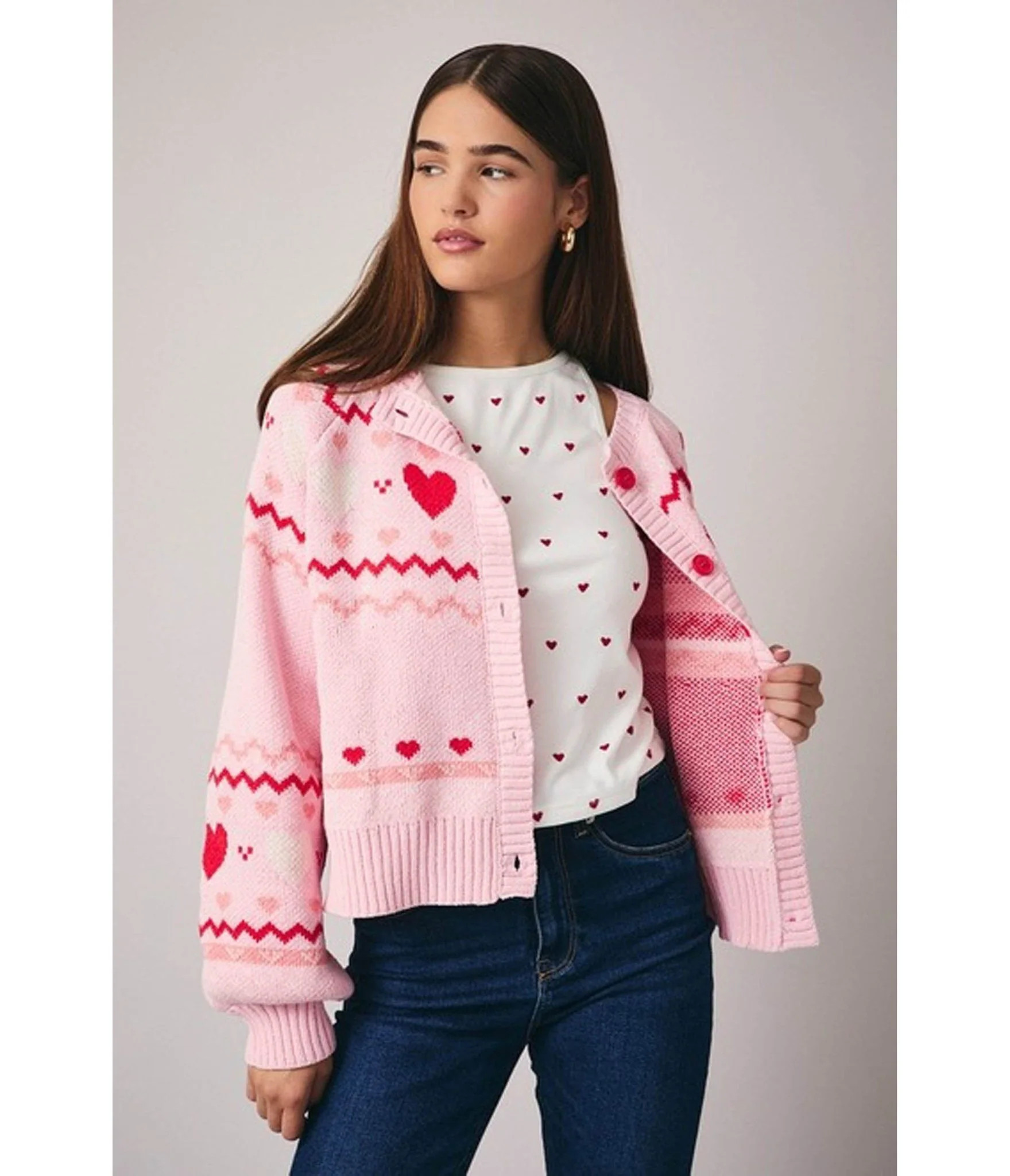 Light Pink Heart Cardigan | Unique Vintage - North America