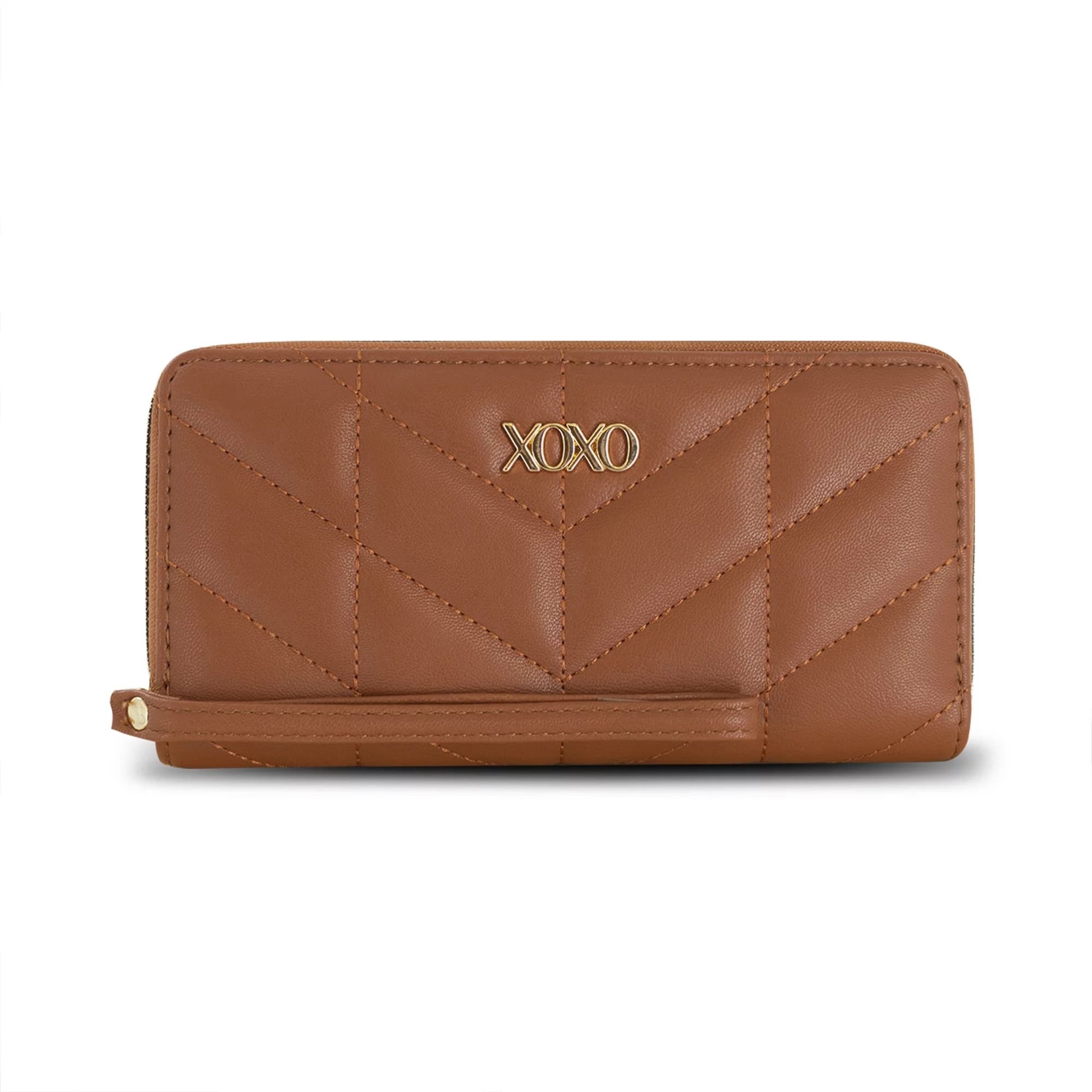 XOXO Women’s Cognac Vegan Leather Quilted Pattern Single Zip Around Wallet Clutch With Wristlet | Walmart (US)